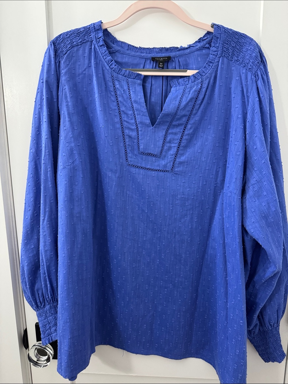 Talbots Blue Textured Peasant Blouse